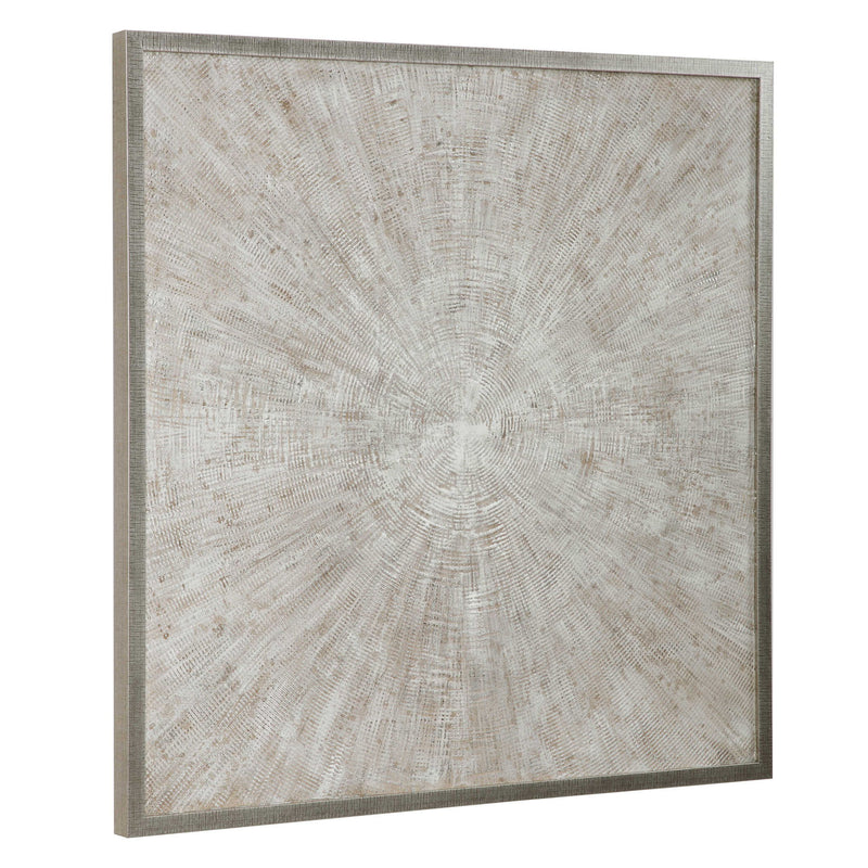 Abstract pearl silver canvas art by Uttermost featuring a mesmerizing, modern design on a sleek canvas surface.