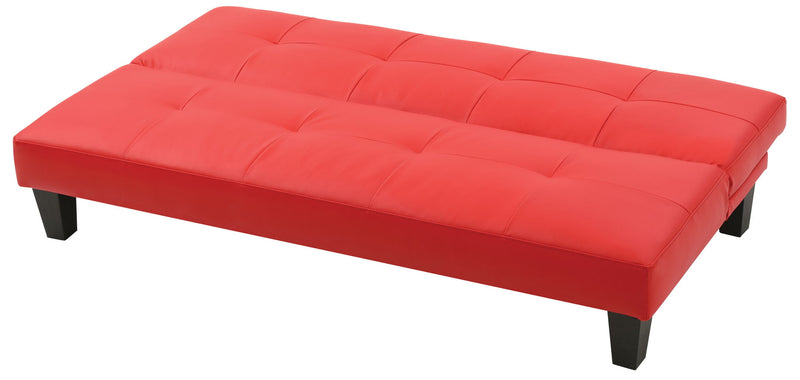 Glory Furniture Alan futon sofa bed with beige fabric upholstery and modern design, suitable for living room or guest space.
