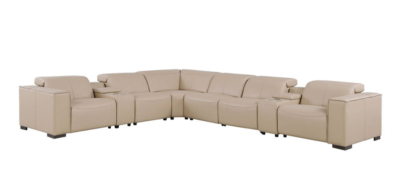 1208 - 8 Piece L Shaped Leather Sectional With 3 Power Recliners & Power Headrests