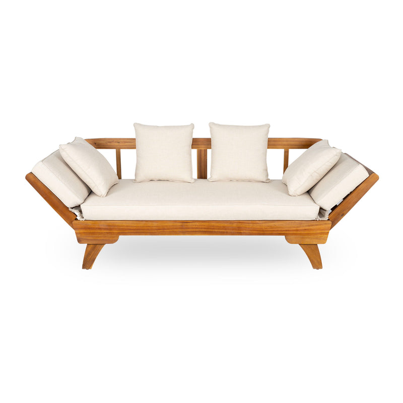 Noble House outdoor patio 3-seat sofa with foldable arms, back pillows, and stylish design for outdoor lounging.