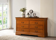 Elegant Louis Phillipe traditional dresser by Glory Furniture with carved wood details and brass hardware.