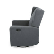 Noble House Landau contemporary fabric swivel recliner with plush upholstery and a smooth swivel base, ideal for modern living rooms.