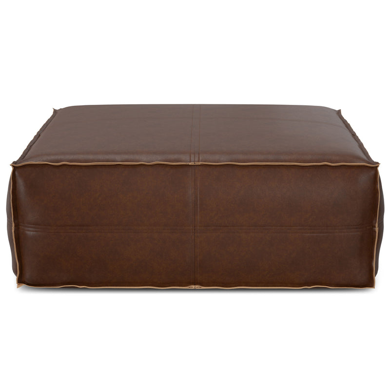 Large square Brody coffee table pouf by Simpli-Home, versatile accent pouf with soft fabric upholstery and sturdy base.