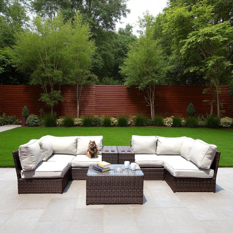 Comfortable Modern Patio Rattan Sectional Set With Cushions - R&R Furniture Gallery (Fountain Valley, CA)