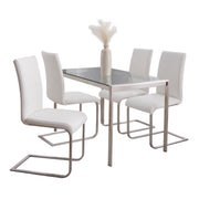 Lumi Source Fuji Foster contemporary 5-piece dining set with glass tabletop and modern wooden chairs for stylish dining room decor.