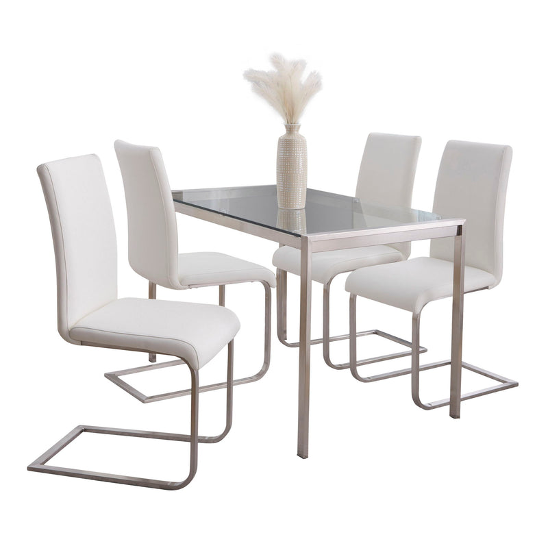 Lumi Source Fuji Foster contemporary 5-piece dining set with glass tabletop and modern wooden chairs for stylish dining room decor.