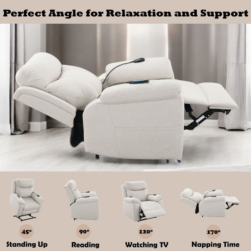 Chriki - Power Recliner With Lift & Heating & Massage - Beige Fabric - R&R Furniture Gallery (Fountain Valley, CA)