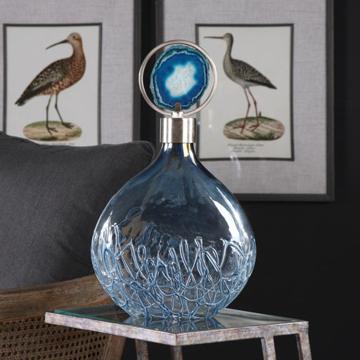 Sky blue Rae vase by Uttermost, a stylish ceramic vase with a smooth finish, perfect for decorative displays or floral arrangements.