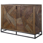 Uttermost Evros reclaimed wood accent cabinet with two dark brown doors, featuring a rustic, natural finish.