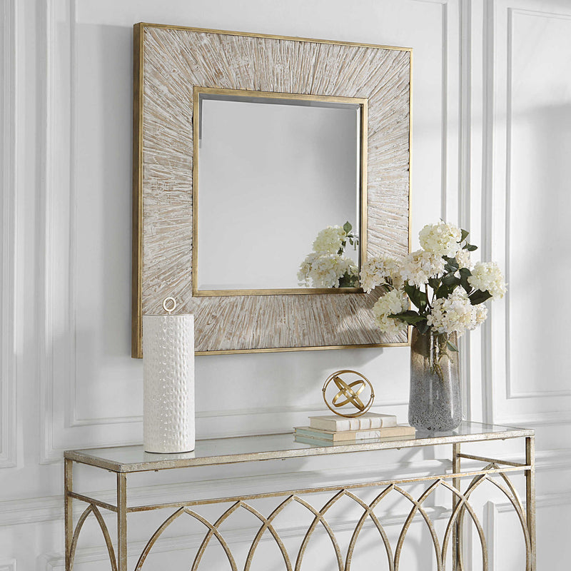 Gold square accent mirror by Uttermost featuring a sleek, modern design with a clean square frame.