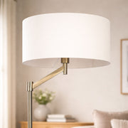 Horizon - Table Lamp With On / Off Switch Curved Base Linen Shade - Brushed Nickel / Silver / White - R&R Furniture Gallery (Fountain Valley, CA)