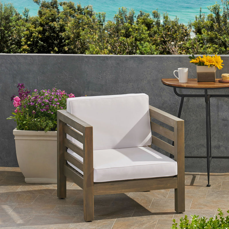 Outdoor Acacia Wood Patio Chair With Fabric Cushion - R&R Furniture Gallery (Fountain Valley, CA)