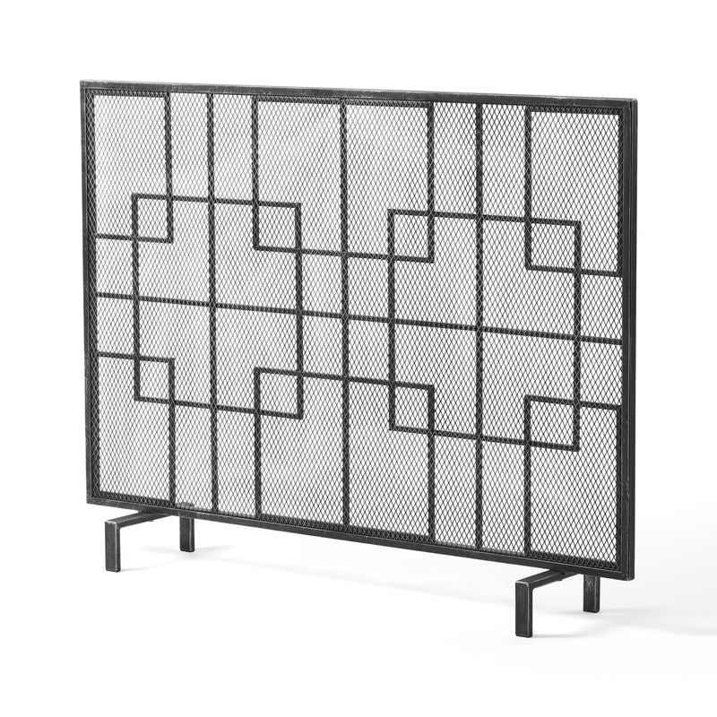 Modern single panel iron fireplace screen with a Dorothy design by Noble House, featuring decorative metalwork for fireplace safety.