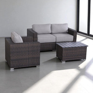 3 Person Outdoor Seating Set With Cushions - Brown