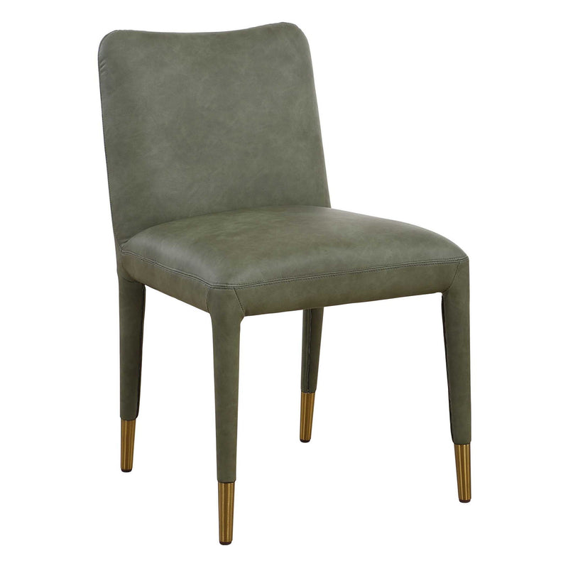 Set of two Uttermost Conifer dining chairs with wooden legs and upholstered seats, showcasing elegant, modern design.