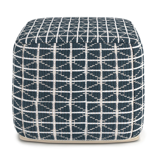 Simpli-Home Noreen upholstered square accent pouf with soft fabric and plush cushioning, ideal for living room or bedroom decor.