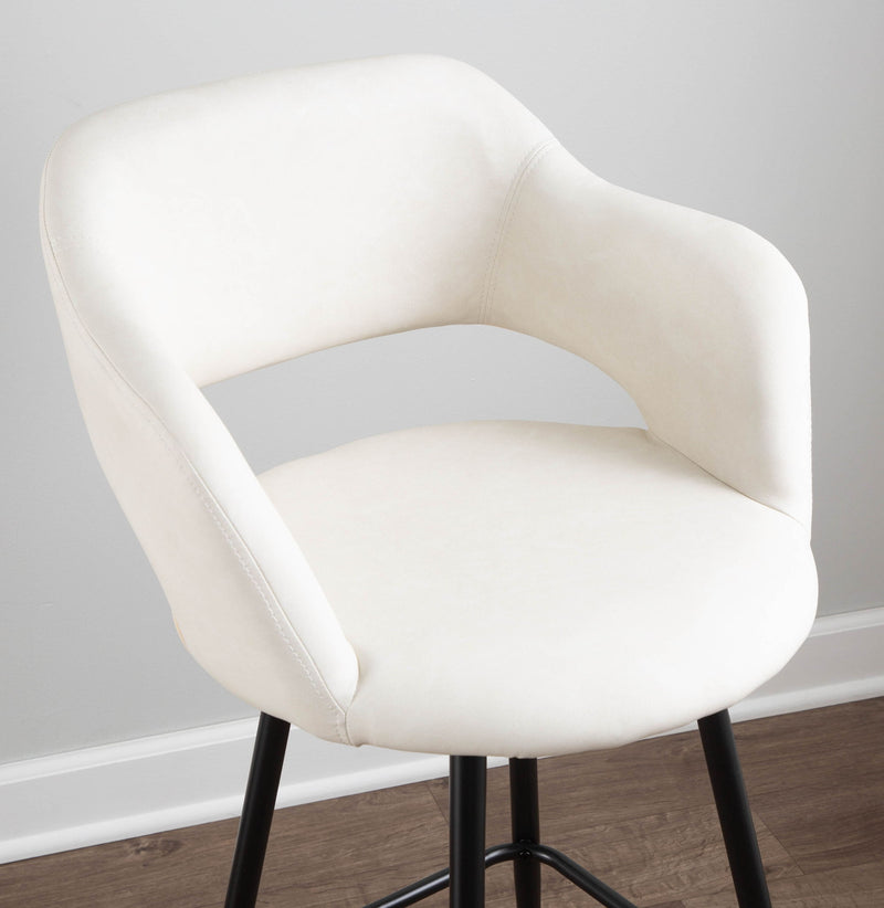 Pair of Lumi Source Margarite contemporary barstools with sleek design, set of 2, featuring modern metal frames and cushioned seats.