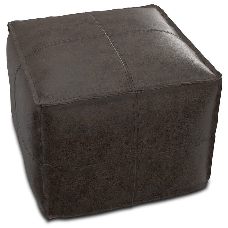 Sheffield - Square Pouf - Distressed Dark Brown - R&R Furniture Gallery (Fountain Valley, CA)