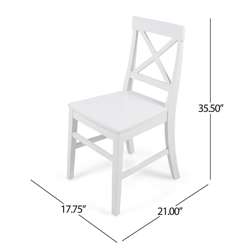 Set of 2 Noble House Plethora dining chairs with X-shaped back design, featuring wooden frames and cushioned seats.