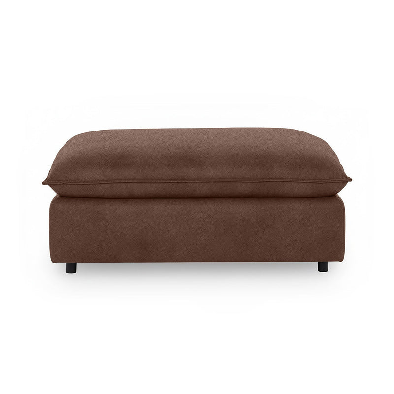 Classic Home Caplan upholstered ottoman with soft fabric and sturdy wooden legs in a modern, versatile design.