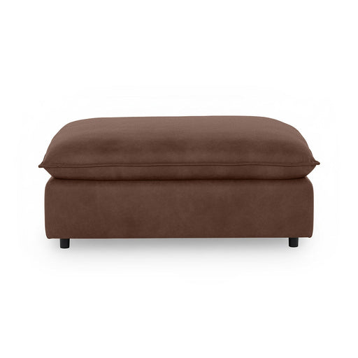 Classic Home Caplan upholstered ottoman with soft fabric and sturdy wooden legs in a modern, versatile design.