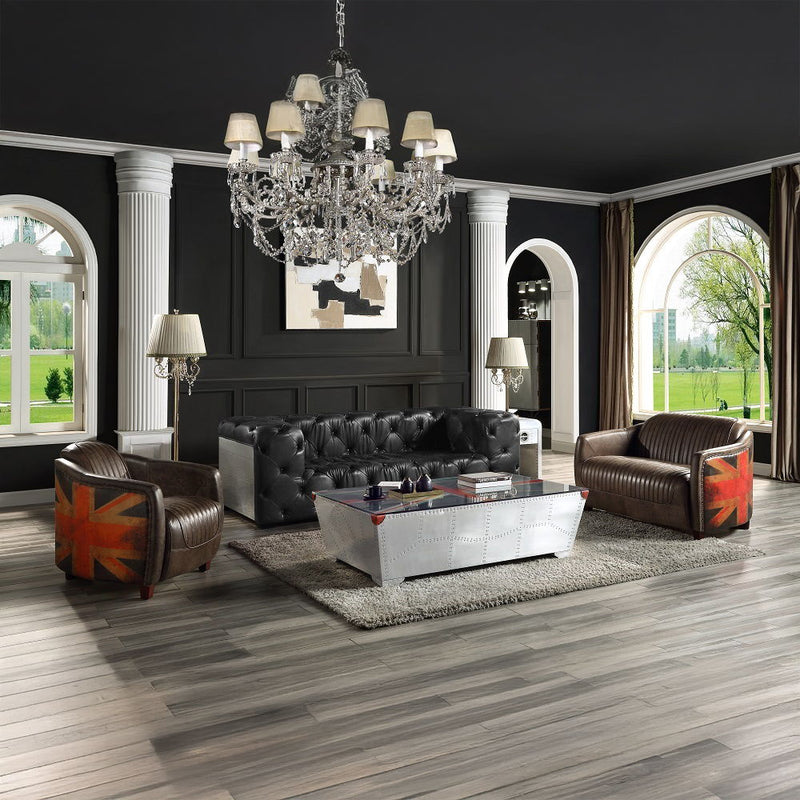 Brancaster - Sofa - Black Top Grain Leather & Aluminum - R&R Furniture Gallery (Fountain Valley, CA)