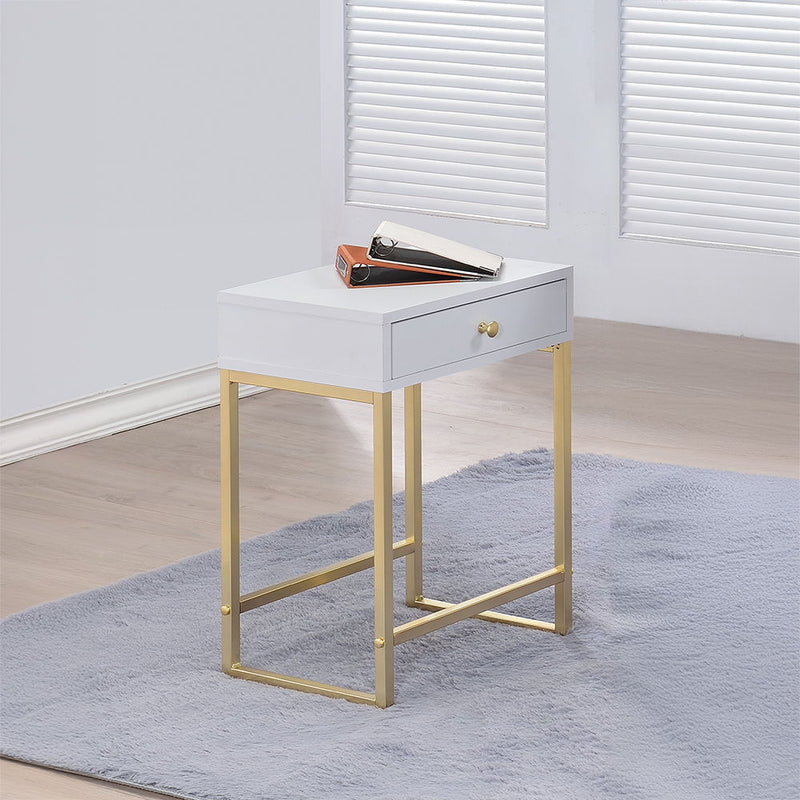 Coleen - Accent Table - White & Brass - R&R Furniture Gallery (Fountain Valley, CA)