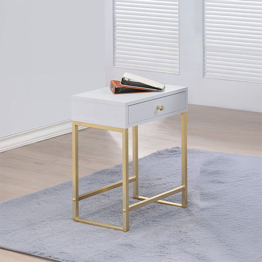 Coleen - Accent Table - White & Brass - R&R Furniture Gallery (Fountain Valley, CA)
