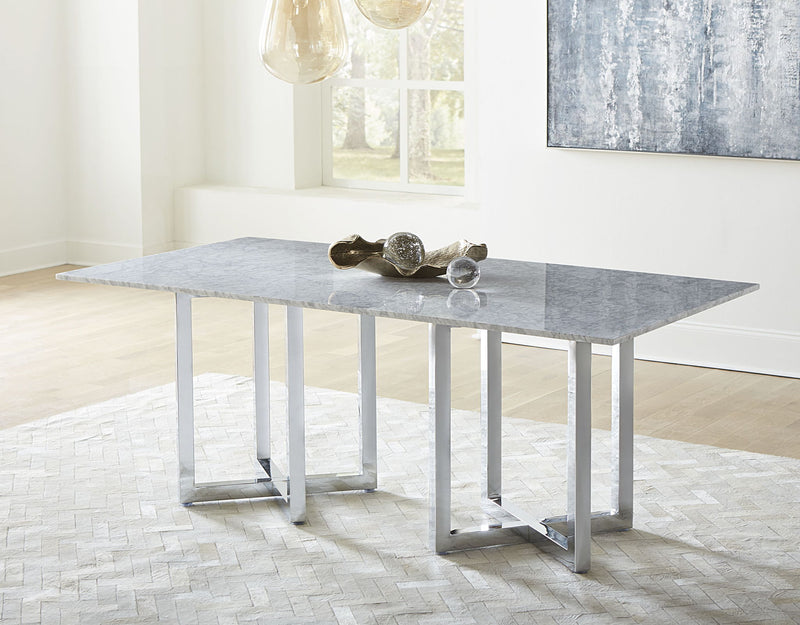 Modus Amalfi rectangular dining table with Carrara marble top and composite base, showcasing elegant marble and modern design.