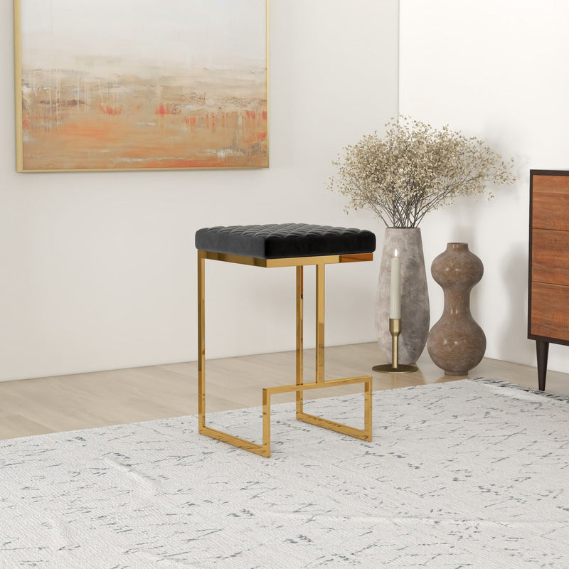 Joel - Upholstered Stool - Black / Gold - R&R Furniture Gallery (Fountain Valley, CA)