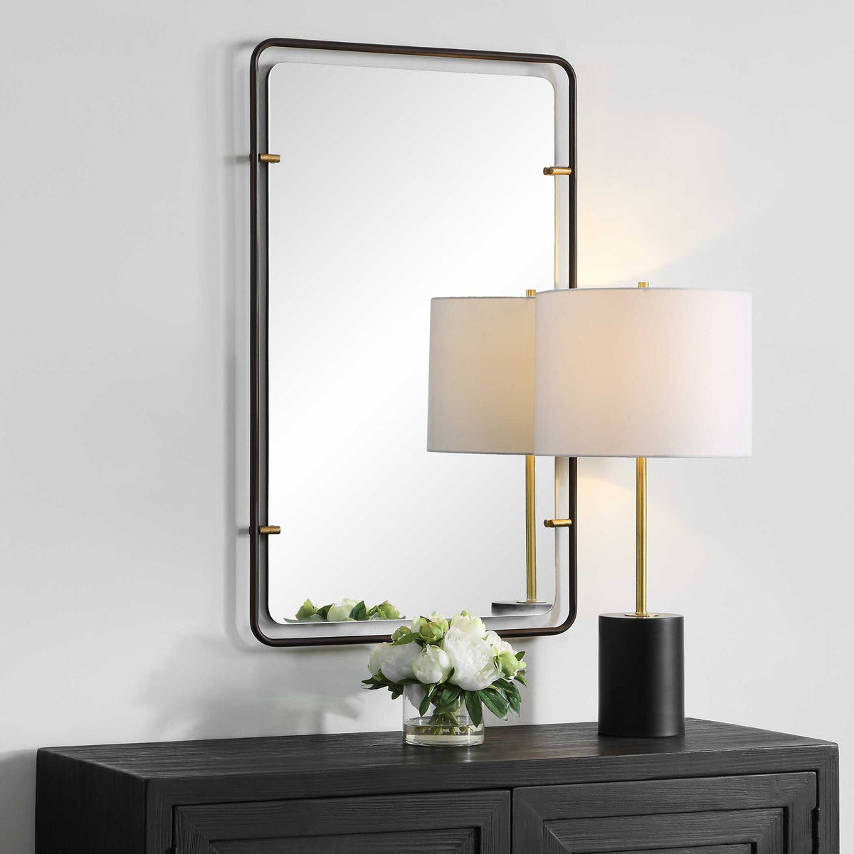Mirror - Lightly Distressed Bronze With Gold Leaf Accents