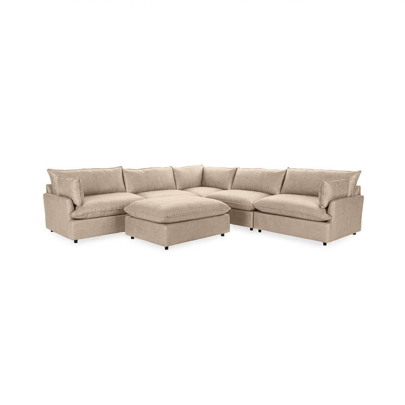 Classic Home Caplan 6-piece modular sectional with ottoman in a modern living room setting, showcasing versatile seating and stylish design.