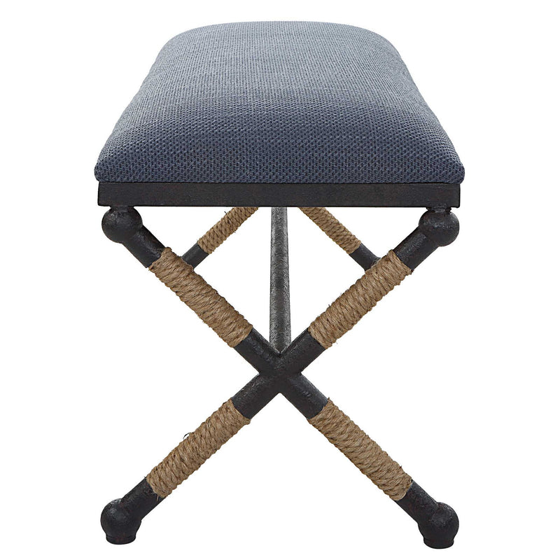Uttermost Firth accent bench with wooden top and metal legs, ideal for entryways or living room decor.