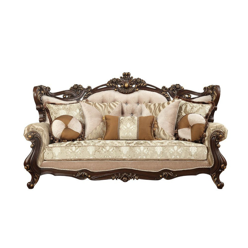 Shalisa - Sofa With 7 Pillows (Same Lv01585) - Fabric & Walnut - R&R Furniture Gallery (Fountain Valley, CA)