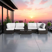 Elegant 4 Person Wicker Patio Seating Set With Cushions And Glass Top Table - R&R Furniture Gallery (Fountain Valley, CA)