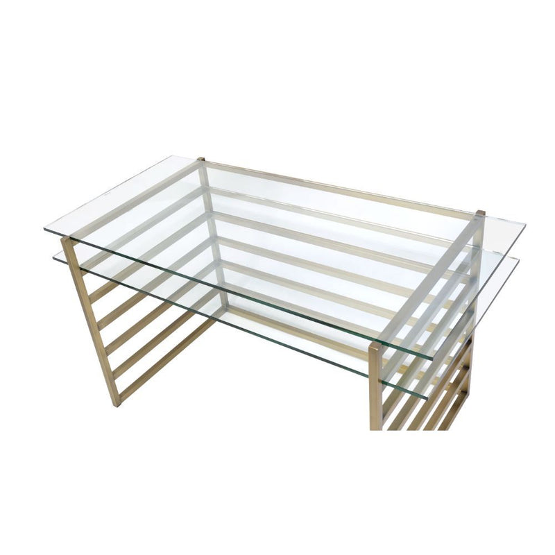 Shona - Writing Desk - Clear Glass Top & Antique Gold - R&R Furniture Gallery (Fountain Valley, CA)
