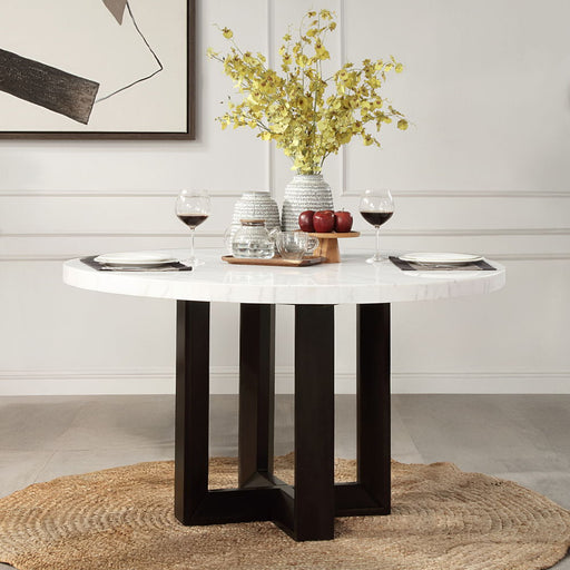 Edwyn - Round Dining Table - White Natural Marble Top & Espresso - R&R Furniture Gallery (Fountain Valley, CA)