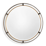 Uttermost Carrizo round bronze wall mirror with a sleek, modern frame, perfect for contemporary interior decor.