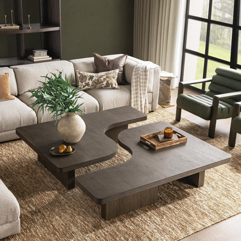 Classic Home Melina coffee table with a sleek wooden surface and modern design, perfect for living room decor.