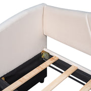 DreamHaus upholstered daybed sofa bed with trundle and wood slat base, featuring a modern design and plush fabric upholstery.