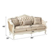 Chantelle - Sofa With 3 Pillows - Rose Gold Synthetic Leather /Fabric & Pearl White - R&R Furniture Gallery (Fountain Valley, CA)