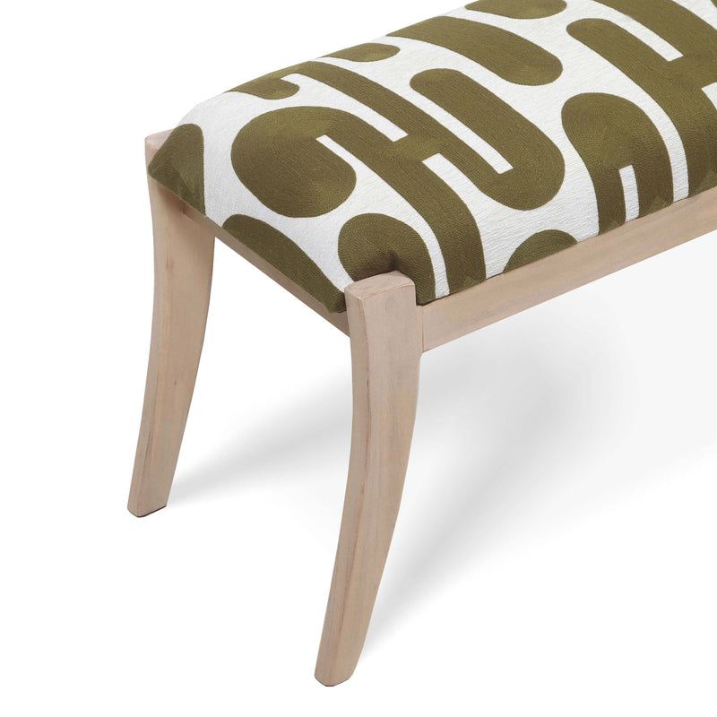 Arielle - Embroidered Bench - Olive / White - R&R Furniture Gallery (Fountain Valley, CA)