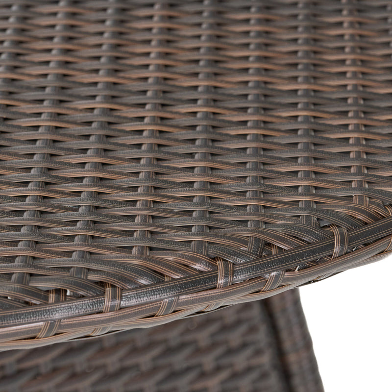 Brown Corsica round dining table by Noble House, showcasing a sleek wooden surface and sturdy legs for elegant dining.