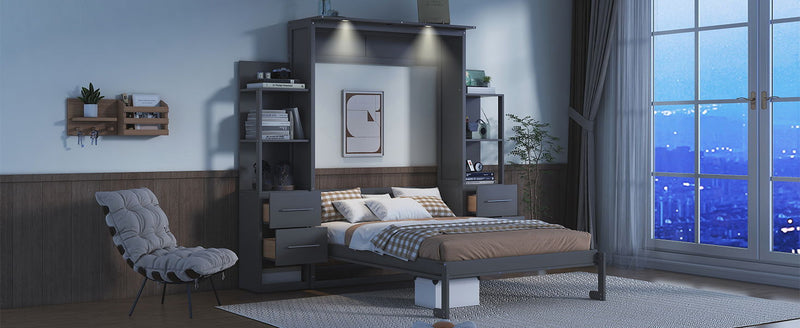 Murphy Wall Bed With LED Lights, Shelves And Drawers - R&R Furniture Gallery (Fountain Valley, CA)
