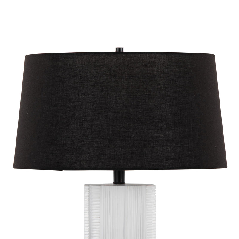 Pair of Lumi Source Petra contemporary table lamps in cream and black, stylish lamp set with modern design.