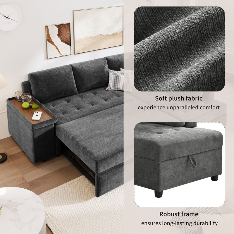 L Shaped Couch With Pull Out Bed And Storage Sectional Sleeper Sofa With Hidden Storage, Wide Armrest With Storage, For Living Room, Apartment, Bedroom, Office - R&R Furniture Gallery (Fountain Valley, CA)