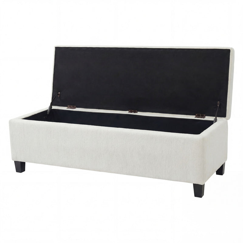 Noble House upholstered storage ottoman bench with a cushioned top and wooden legs, ideal for living room or bedroom seating and storage.