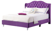 Transitional upholstered bed by Glory Furniture featuring a plush fabric headboard and sleek frame in a modern bedroom setting.