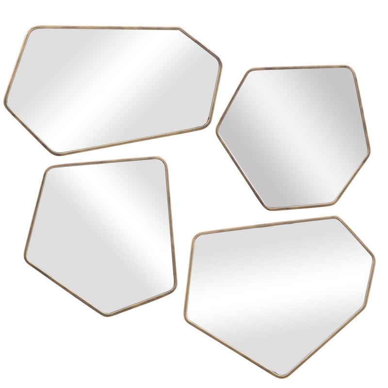 Set of four gold wall mirrors from Uttermost's Linneah Modern Mirrors collection, showcasing sleek, contemporary design.