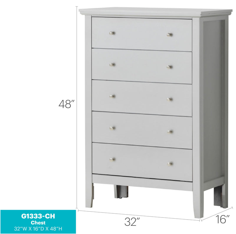 Glory Furniture Primo accent chest with wood finish and decorative hardware, featuring two doors and storage space.